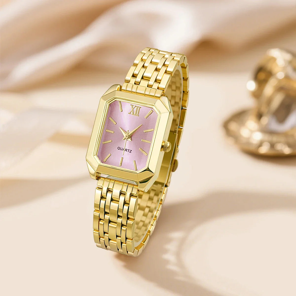 Elegant Gold & Silver Ladies Alloy Strap Watch