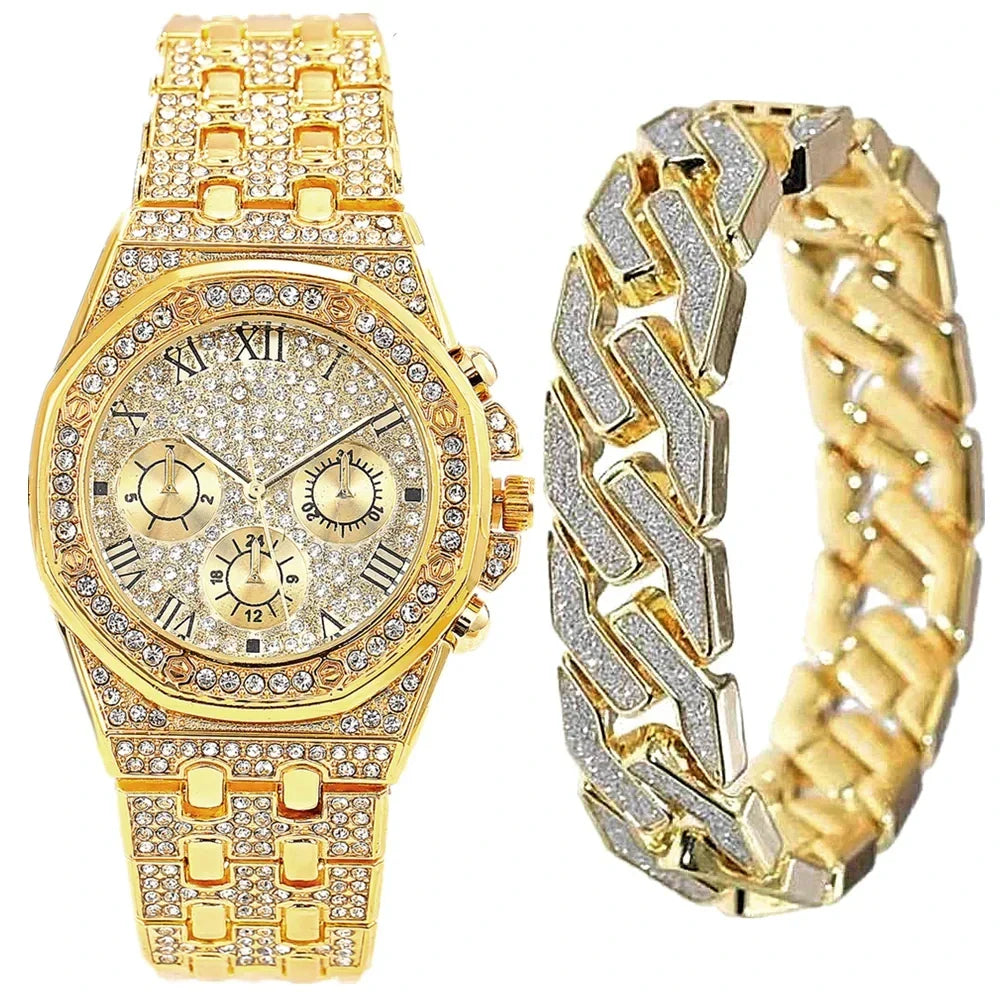 Luxury Gold Watch & Bracelet Set for Men & Women