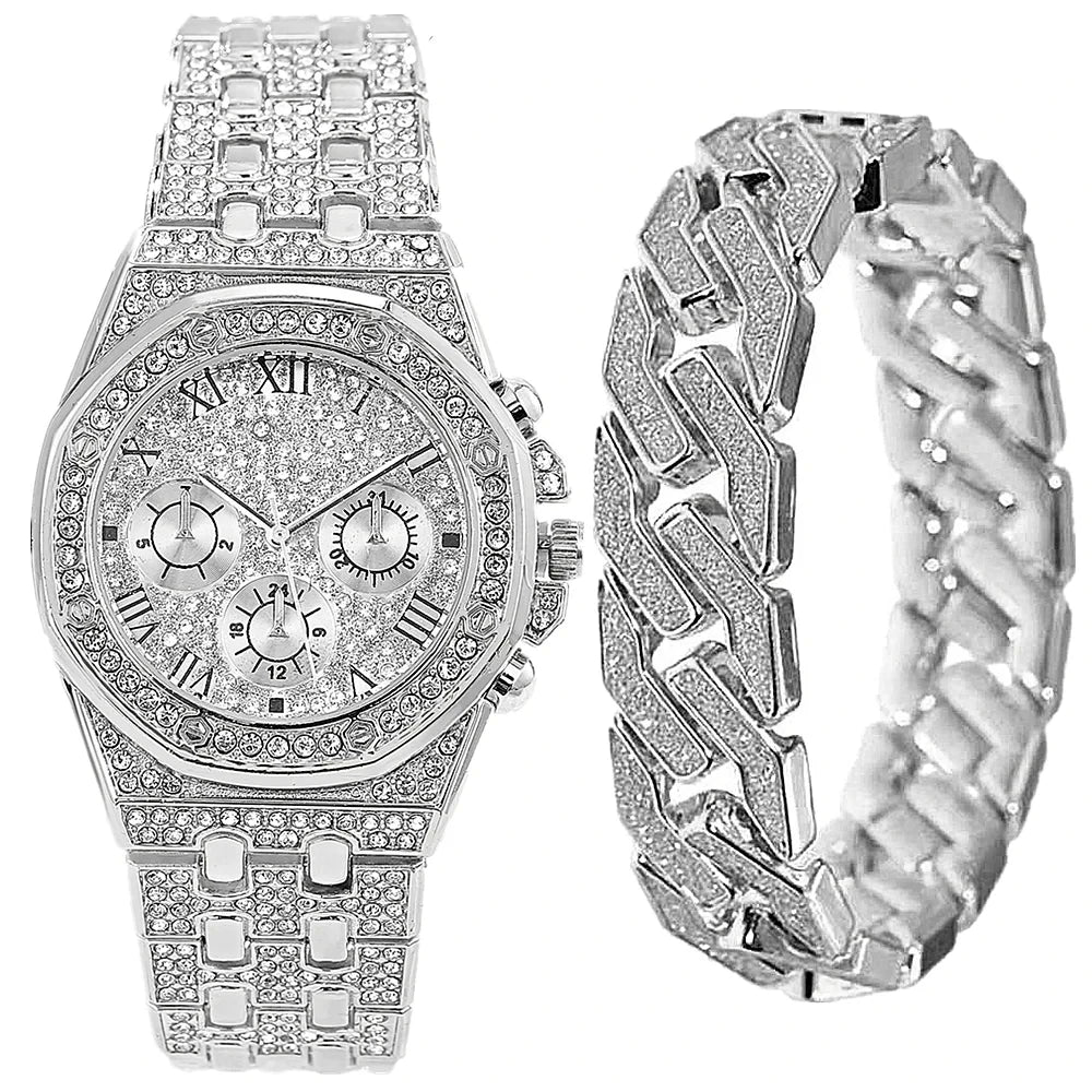 Luxury Gold Watch & Bracelet Set for Men & Women