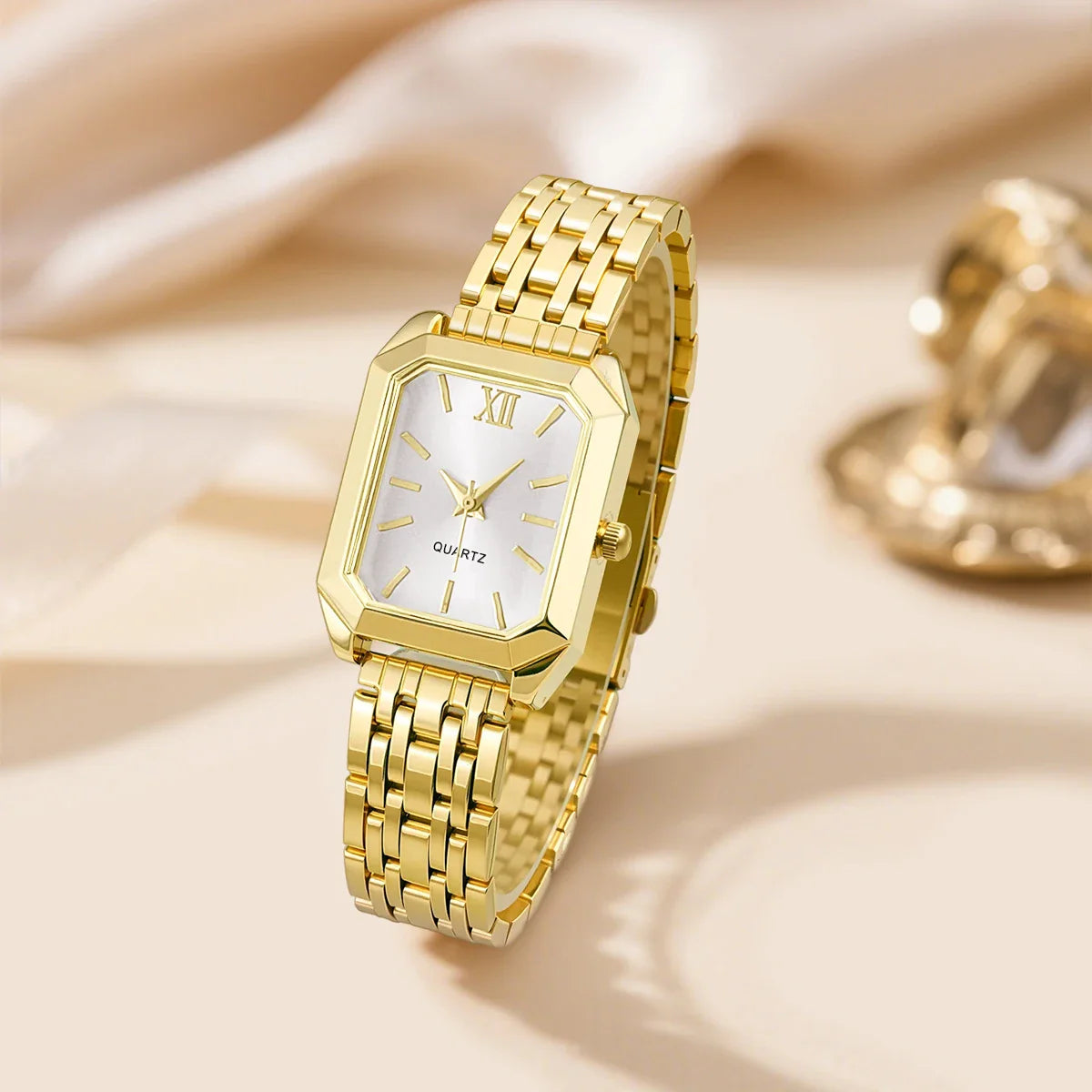 Elegant Gold & Silver Ladies Alloy Strap Watch