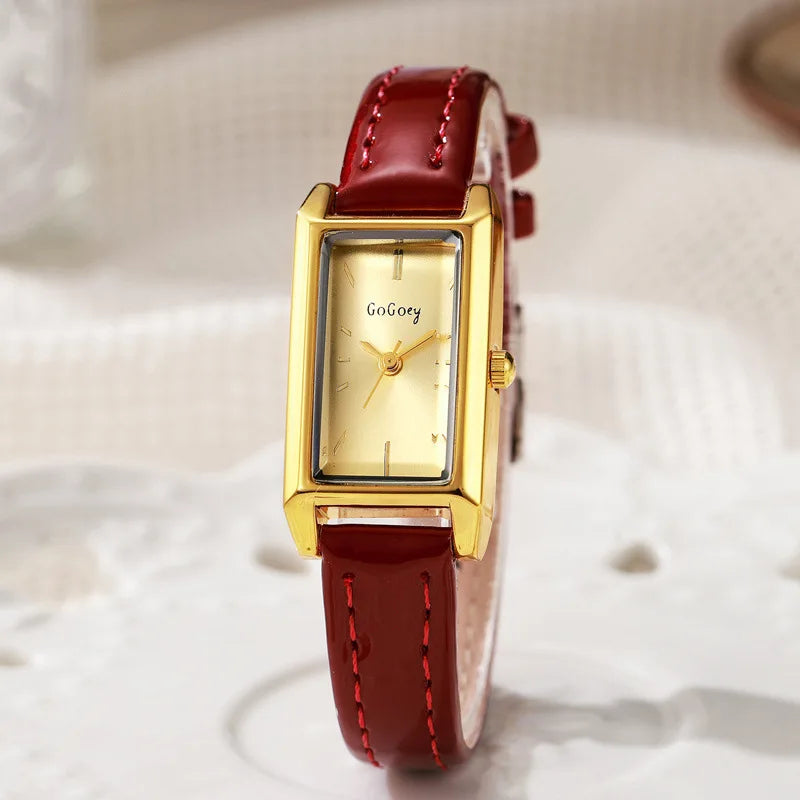 Gold Rectangular Eco-Friendly Women's Watch with Quartz