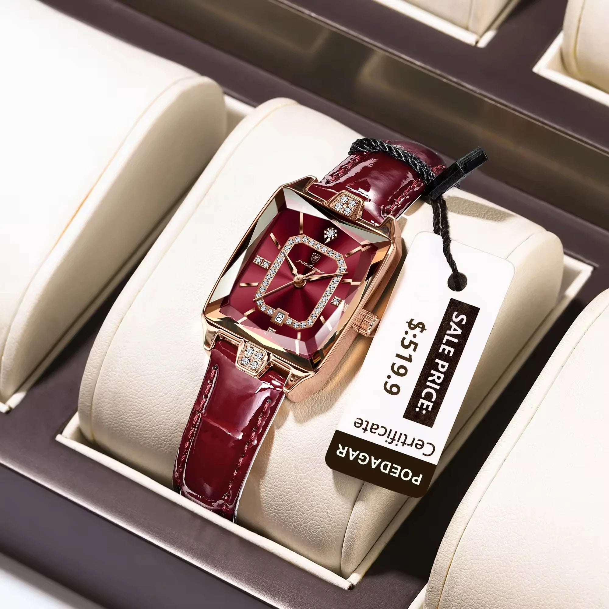 Poedagar 785 Luxury Diamond Leather Women's Watch