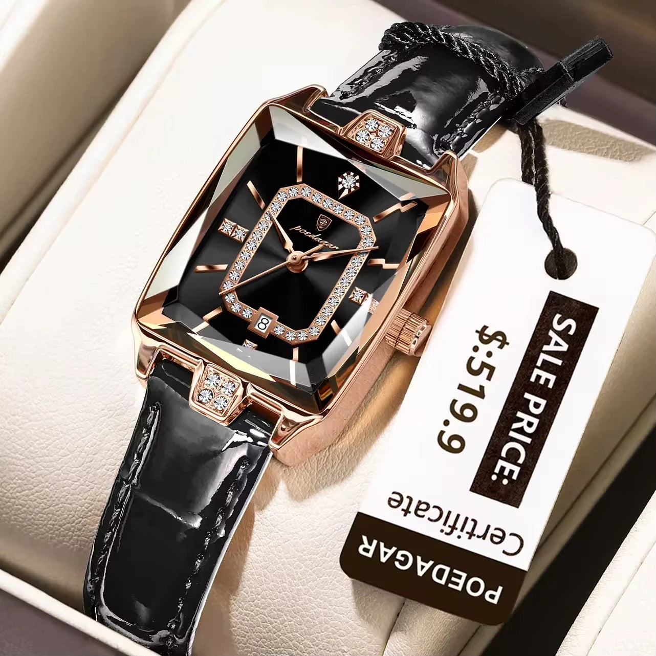 Poedagar 785 Luxury Diamond Leather Women's Watch