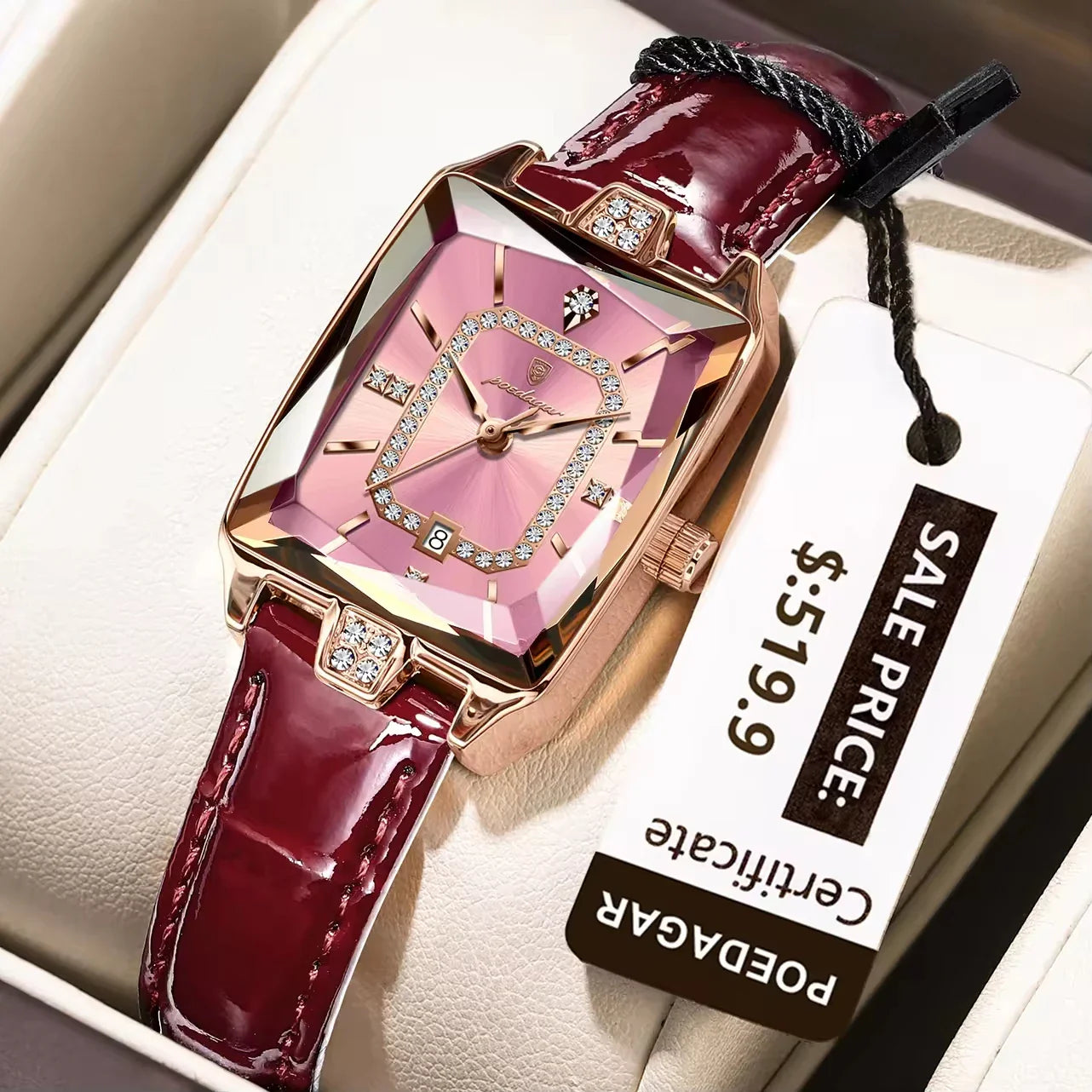 Poedagar 785 Luxury Diamond Leather Women's Watch