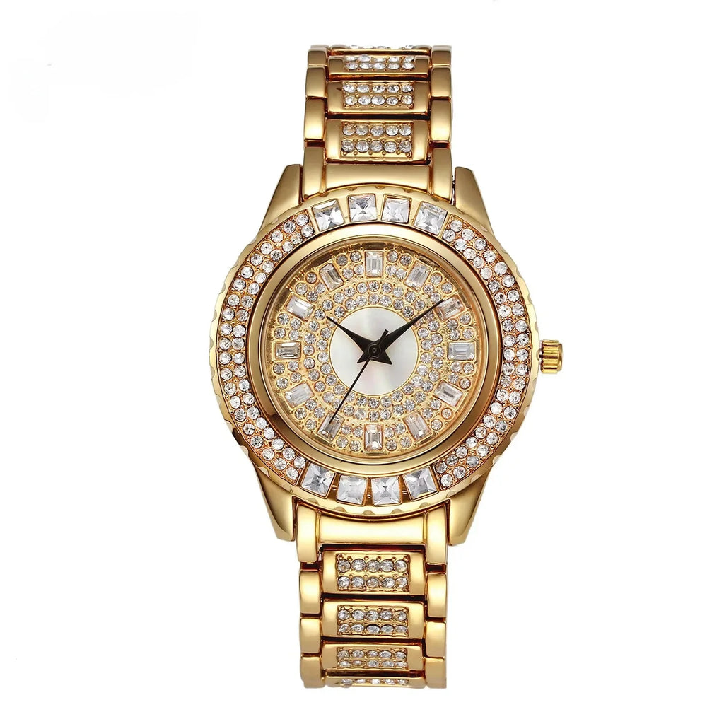 Luxury Women's Diamond Quartz Watch - Gold & Zircon