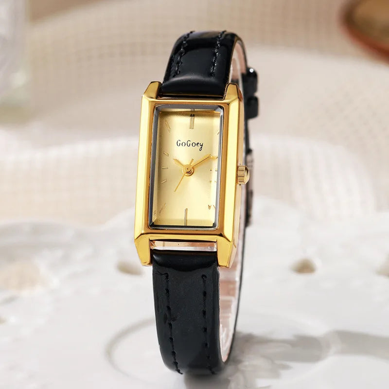 Gold Rectangular Eco-Friendly Women's Watch with Quartz