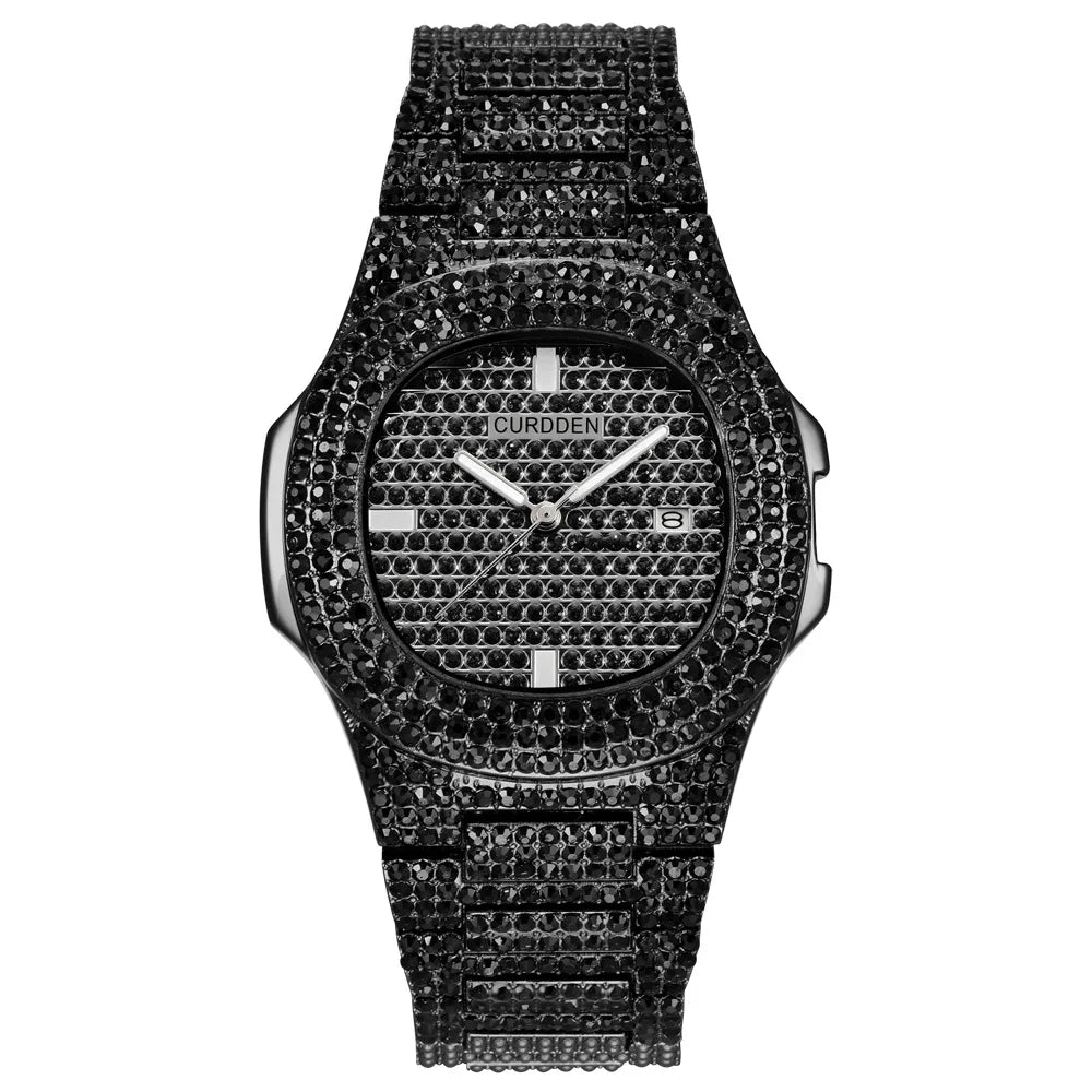43MM Gold Silver Custom Logo Iced Out Quartz Watch