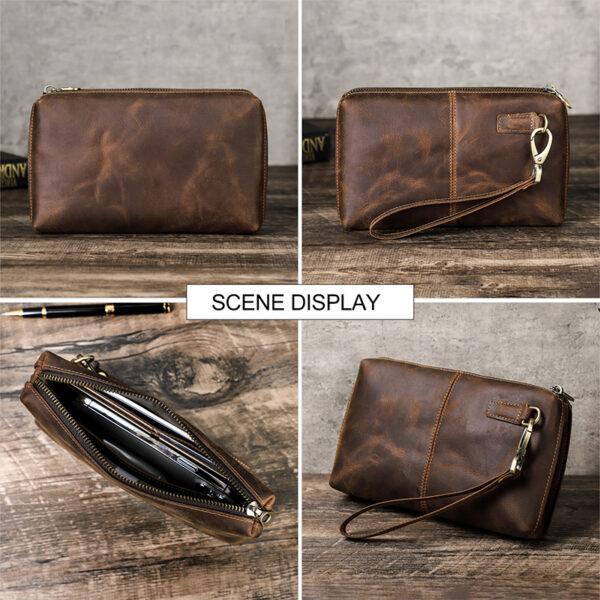 Vintage Crazy Horse Leather Clutches Bag For Men - Image 2