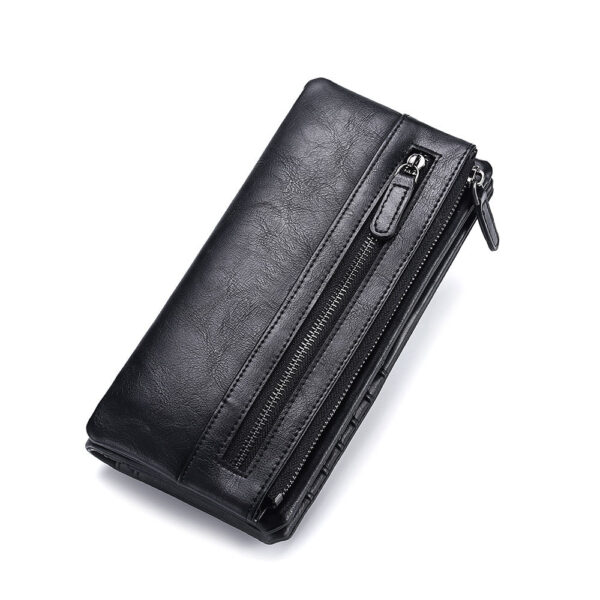 Zipper Black Long Pu Leather Wallet With Wrise Handle For Men Purse - Image 2