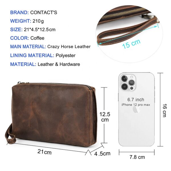 Vintage Crazy Horse Leather Clutches Bag For Men - Image 3