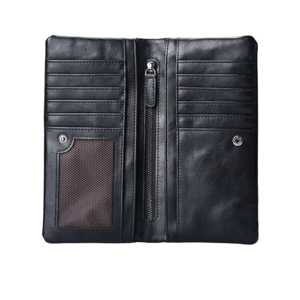Zipper Black Long Pu Leather Wallet With Wrise Handle For Men Purse - Image 3