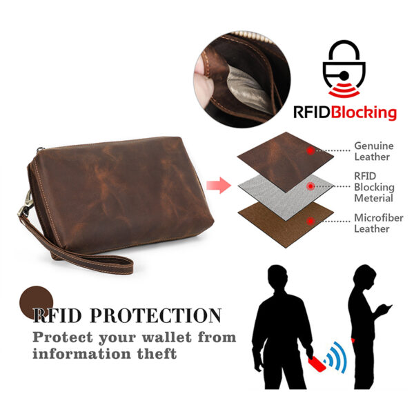 Vintage Crazy Horse Leather Clutches Bag For Men - Image 4