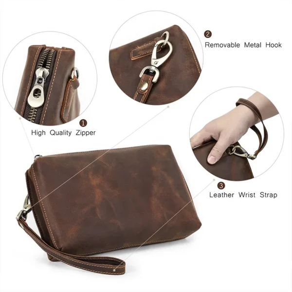 Vintage Crazy Horse Leather Clutches Bag For Men - Image 5