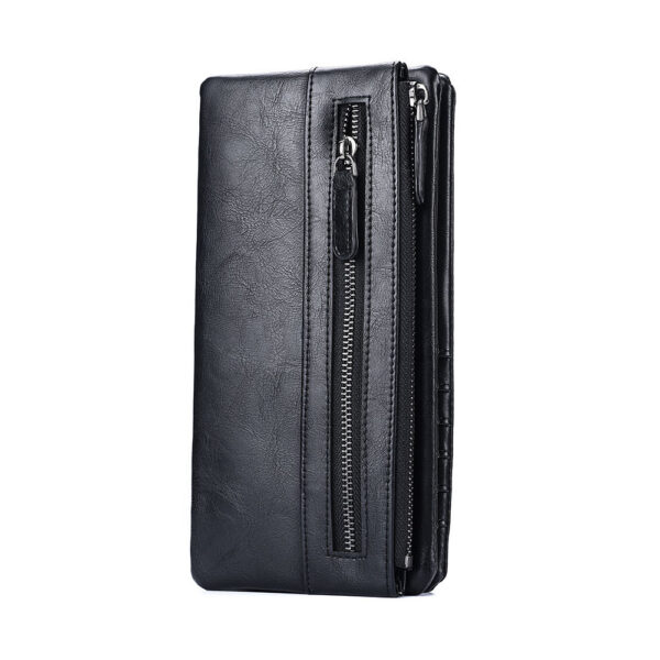 Zipper Black Long Pu Leather Wallet With Wrise Handle For Men Purse - Image 5