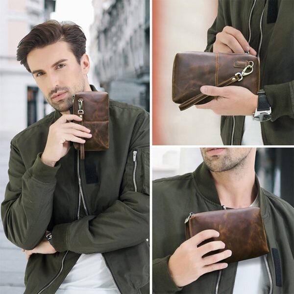 Vintage Crazy Horse Leather Clutches Bag For Men - Image 6