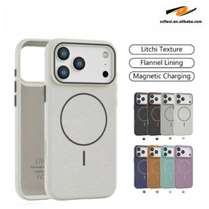 Magnetic Lychee Leather TPU Case iPhone Wireless Charging Compatible