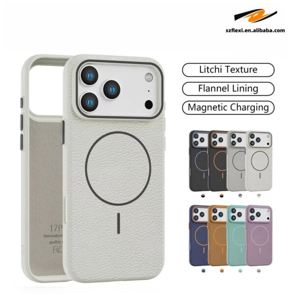 Magnetic Lychee Leather TPU Case iPhone Wireless Charging Compatible