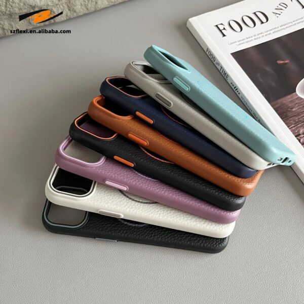 Magnetic Lychee Leather TPU Case iPhone Wireless Charging Compatible 3