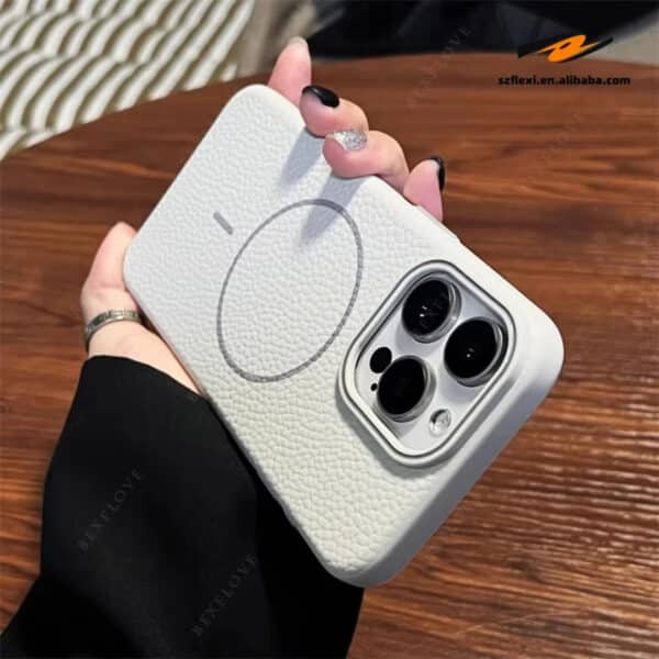 Magnetic Lychee Leather TPU Case iPhone Wireless Charging Compatible 5